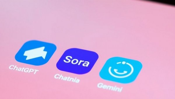 Close-up of ChatGPT, Sora, and Gemini app icons on mobile screen.