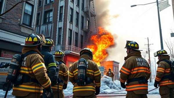 1977 Downtown Fire Columbus with firefighters in icy scene