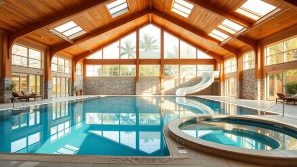 Pickerington estate indoor pool with skylights and waterslide