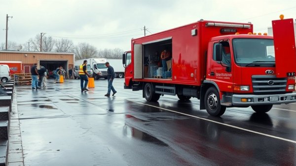 PFAS cleanup contract scene with emergency truck and workers.