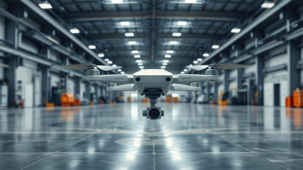 Drone at Anduril Arsenal-1 manufacturing facility under bright lights.