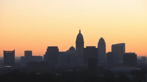 Columbus Ohio skyline silhouette at sunrise; family-friendly events setting.
