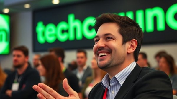 Tech conference speaker discussing at a TechCrunch event.