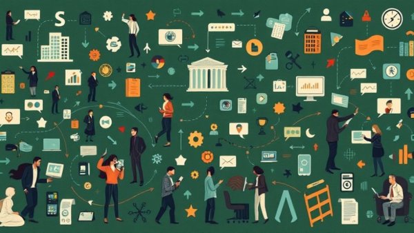 Abstract depiction of communication barriers in workplace.