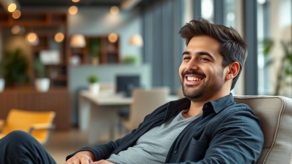 Smiling man relaxed in a modern office environment