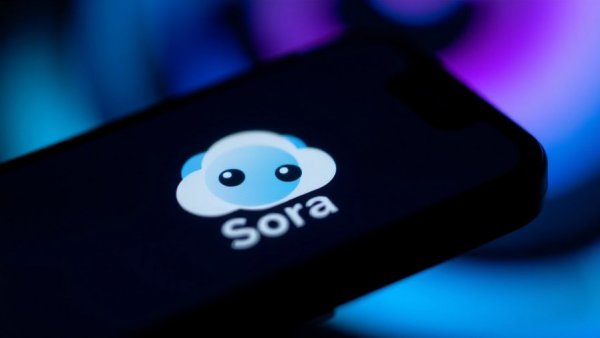 AI video innovations displayed with 'Sora' logo on smartphone.