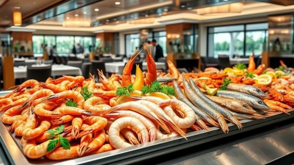 All You Can Eat Sushi and Seafood Buffet showcasing a variety of seafood dishes.