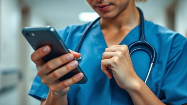 Medical professional using smartphone in hospital corridor, jobs AI won't replace