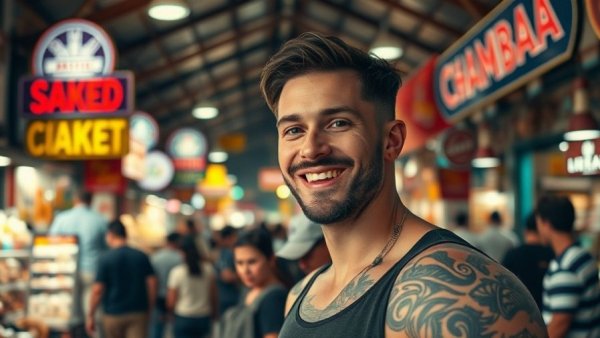 North Market Expansion Columbus scene with smiling man in market.