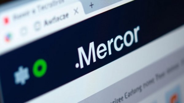 Close-up of Mercor website on browser, cyberattack theme.