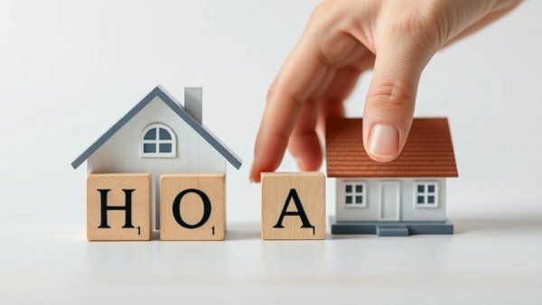HOA impact on housing market represented by wooden blocks and model house.