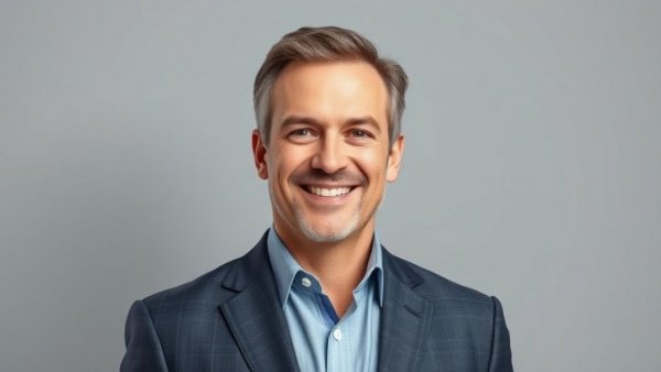 Middle-aged professional man in business attire, neutral background.