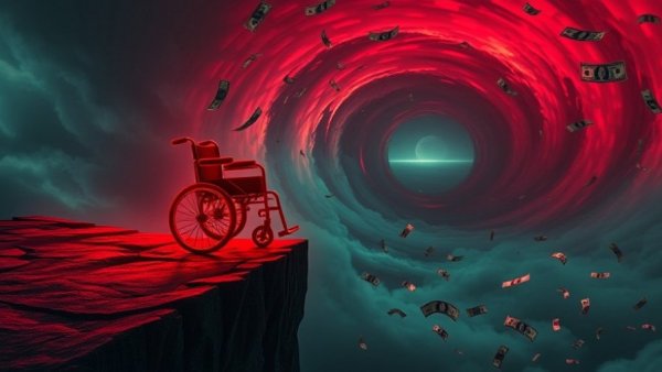 Surreal imagery of financial burden in eldercare cost