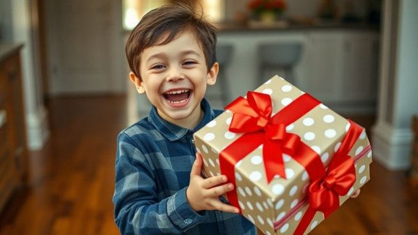 Young boy gleefully holding a gift, symbolizing investing over the gift tax limit.