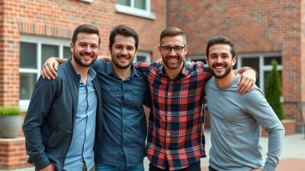 Men in plaid shirts smiling at Wolf’s Ridge at Worthington Inn opening.