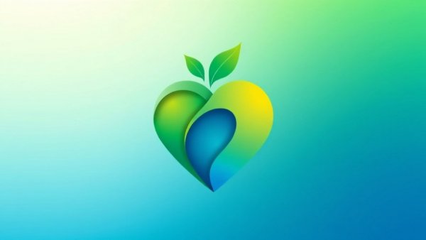 Abstract heart logo with green and blue gradient for health symbol.