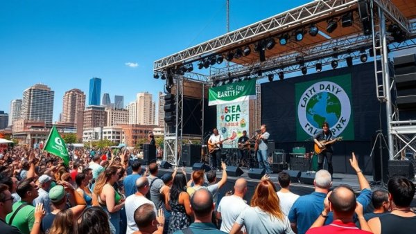 Earth Day Celebration Central Ohio: Band performs at outdoor concert with crowd