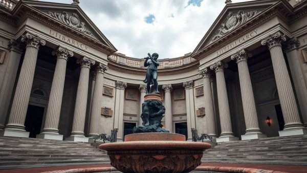 Columbus Metropolitan Library Main Library facade with fountain statue.