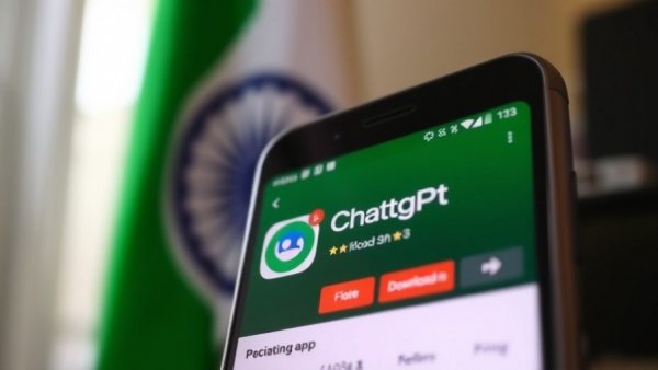ChatGPT app interface on smartphone against Indian flag background