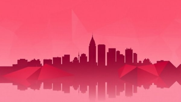 Abstract Columbus Ohio skyline in geometric design for family-friendly events.