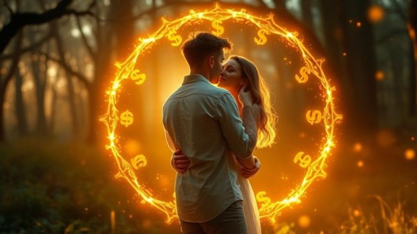 Magical couple embracing, symbolizing FIRE movement financial independence.