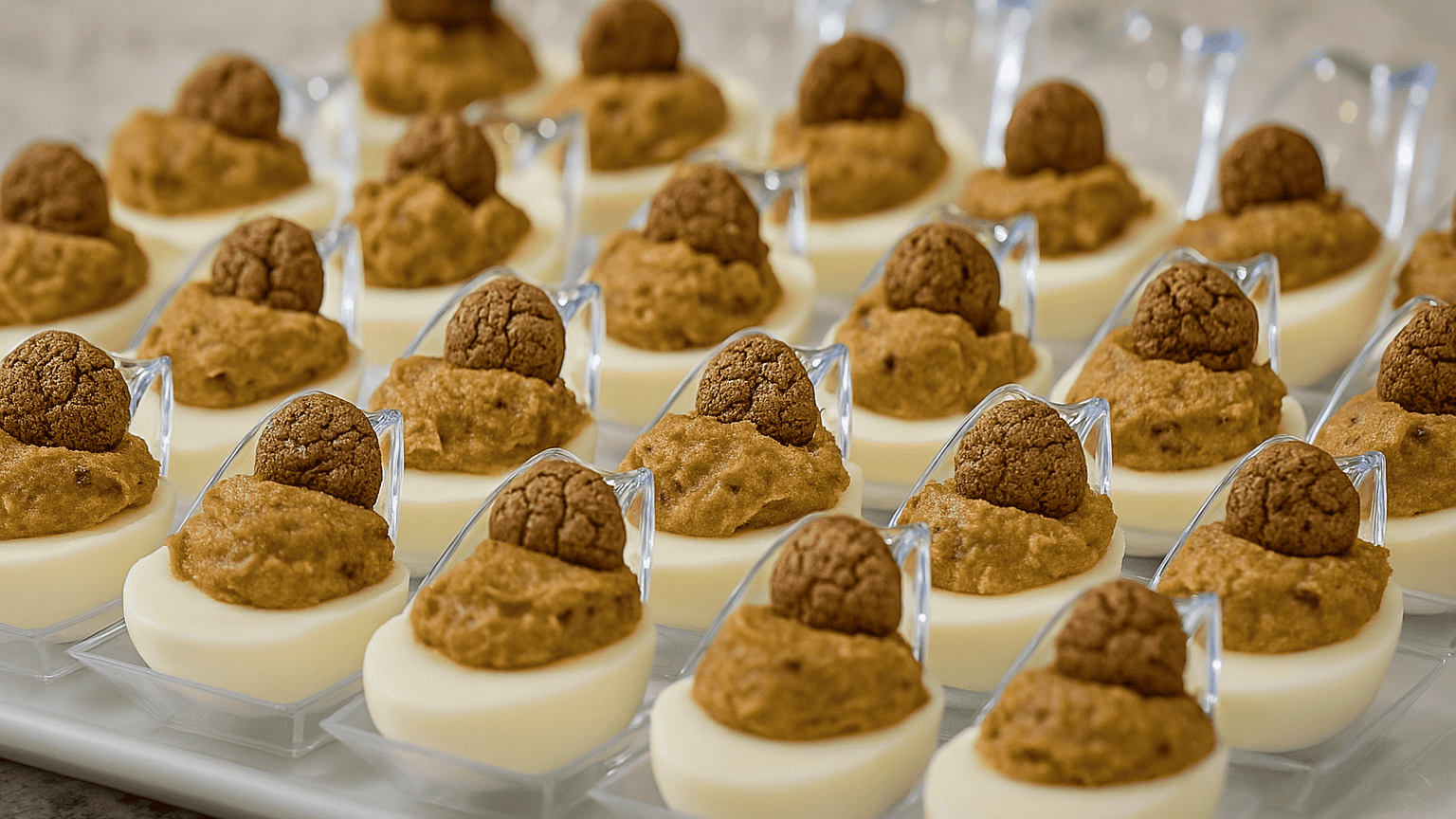 Ohio State Fair deviled eggs with chocolate chip display.