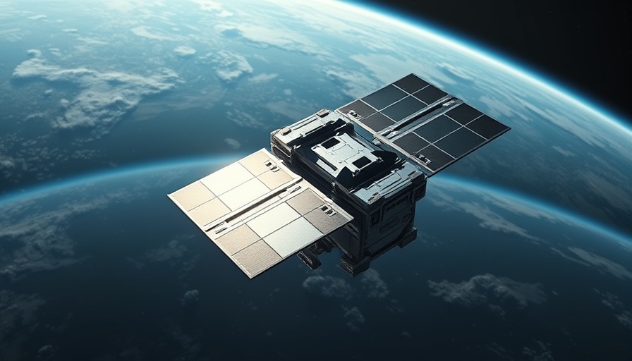 Futuristic satellite above Earth simulating global Bluetooth layer.