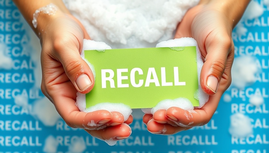 Hands with soap suds holding a recall sign, highlighting sepsis risk.