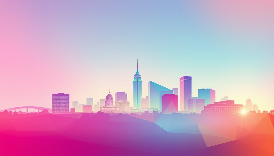 Abstract geometric skyline of Columbus Ohio in vibrant hues.