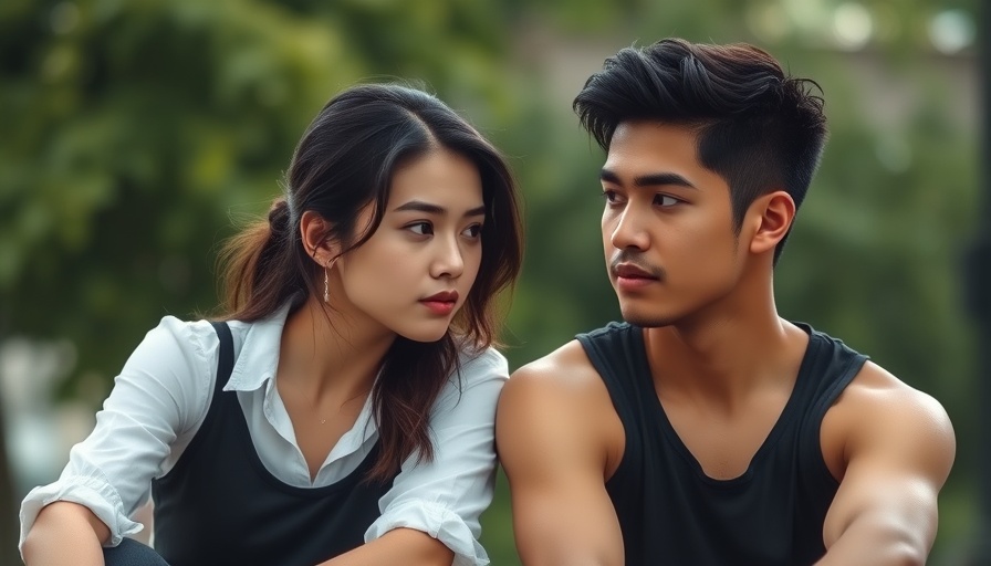 Young couple in a serene forest setting, deep in thought, Dirty Dancing in Concert.