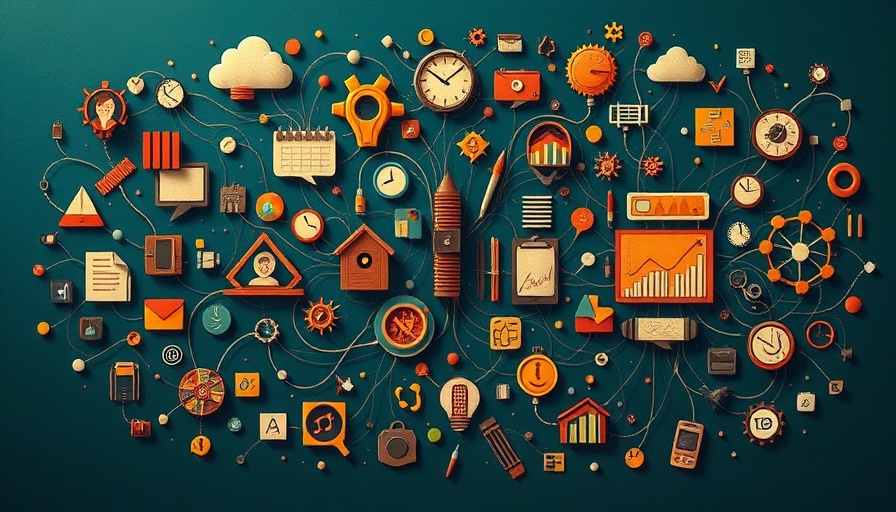Artistic illustration of business and communication elements for AI in Leadership.
