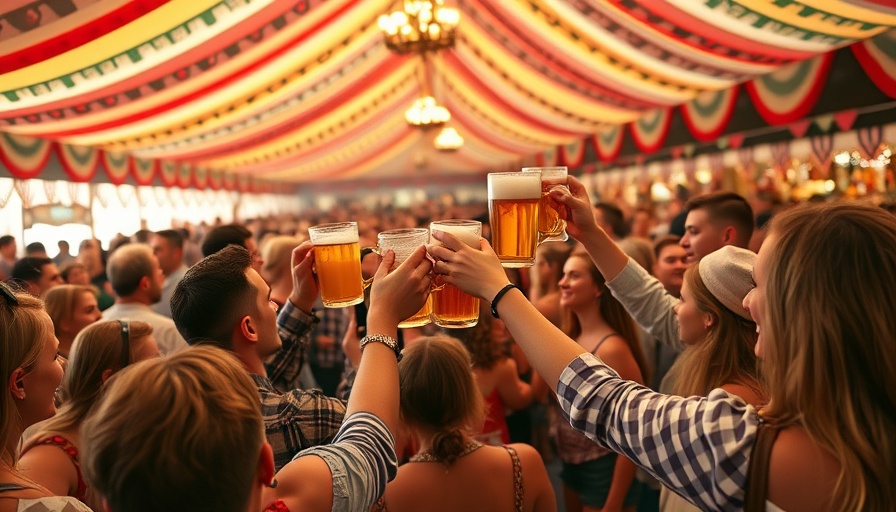 Columbus Oktoberfest 2023 attendees happily toasting with beer mugs.