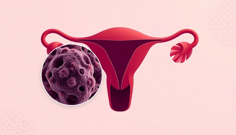 Illustration of a uterus with highlighted cancer cells for Uterine Cancer Awareness.
