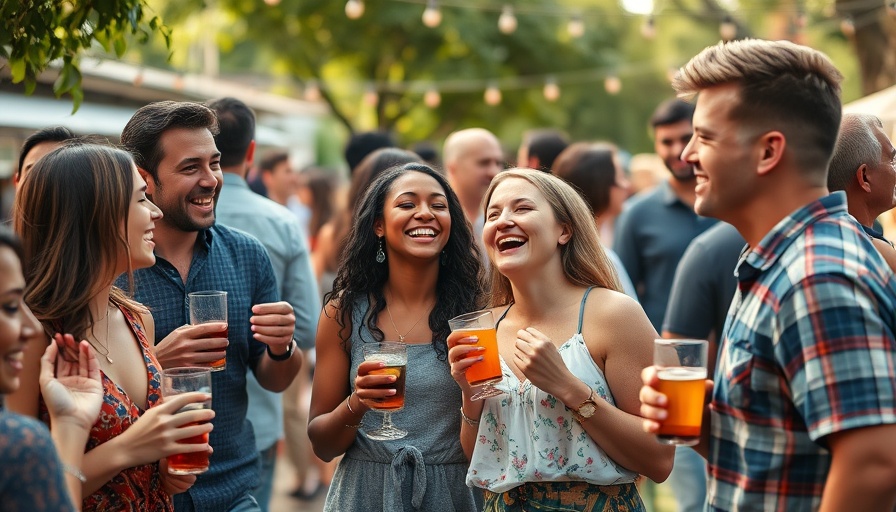 Casual gathering with people enjoying drinks outdoors