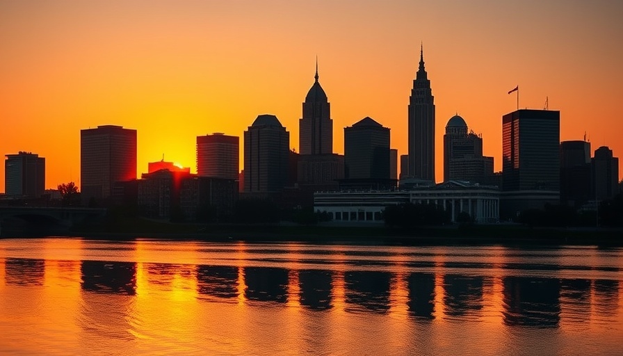 Silhouetted skyline of Columbus at sunset, family-friendly vibe.