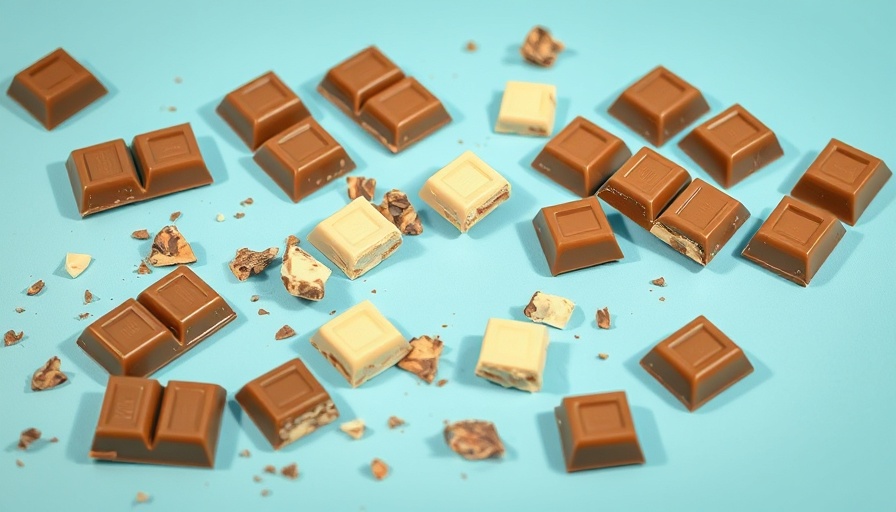 Milk chocolate bars on a pastel blue background.