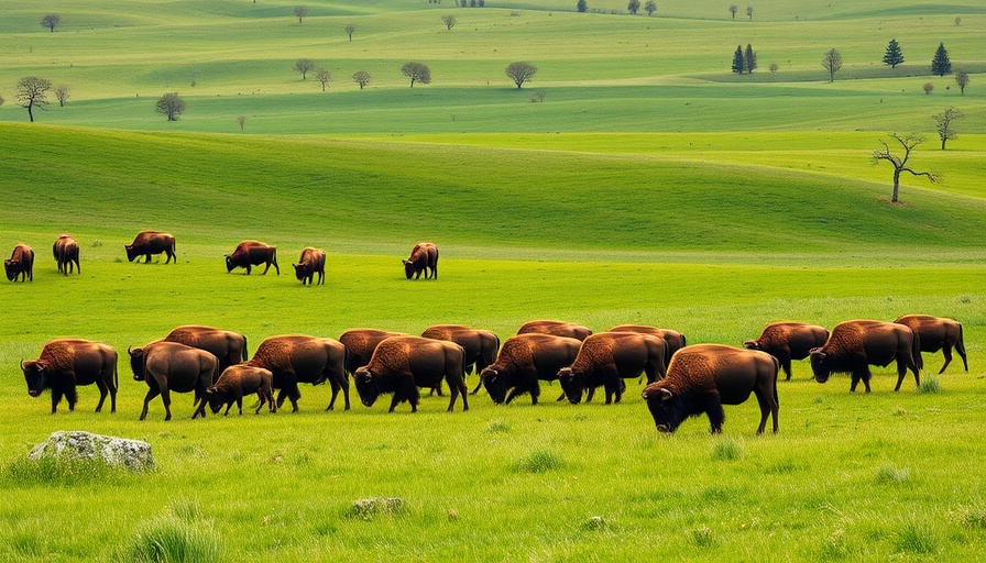 Bison grazing at Battelle Darby Creek Metro Park during fall