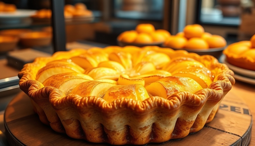 Best Apple Pie Columbus displayed under glass with a crisp topping.
