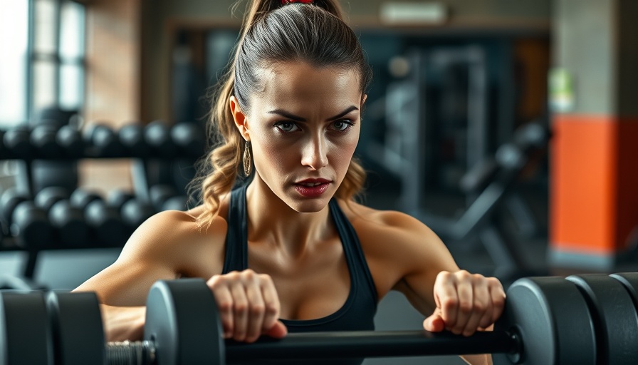 Woman bench pressing weights in a gym, focus on technique.