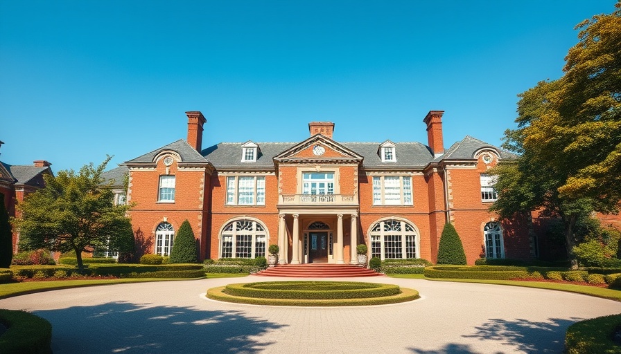 Delaware luxury home features: elegant brick mansion with lush landscape.