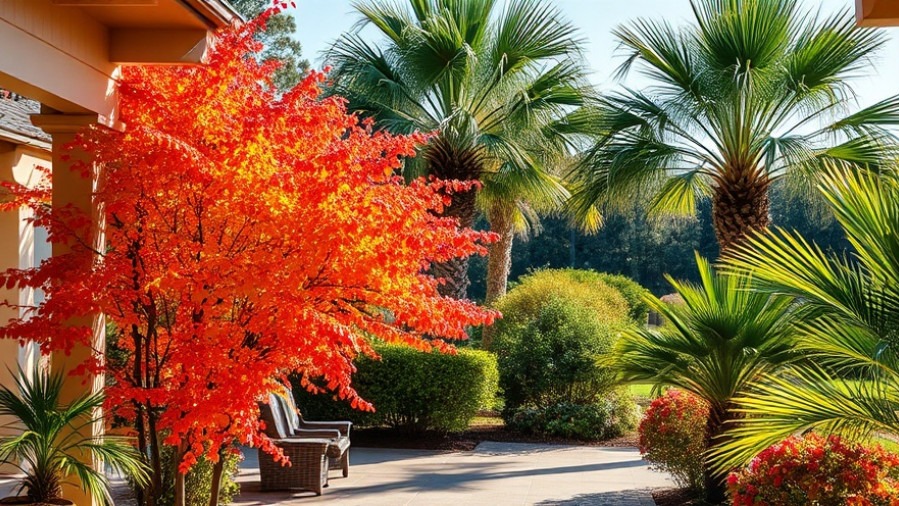 Vibrant autumn foliage decor enhances a Tampa backyard makeover with a luxury outdoor living space.