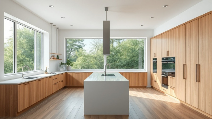 Modern kitchen remodel with wooden cabinets and island.
