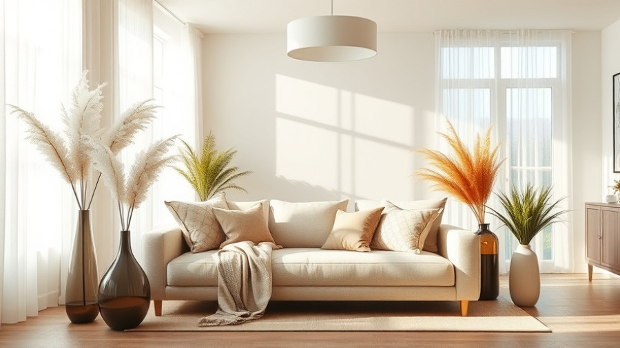 Elegant modern living room with cozy fall decor ideas, neutral hues.