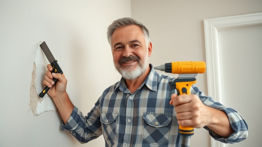 DIY drywall corner repair demonstration in Tampa, man showing tools.