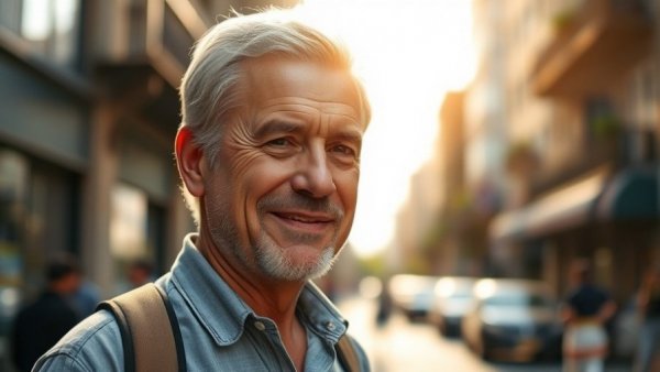 100 Day Dream Home scene, man standing outdoors, slightly smiling.