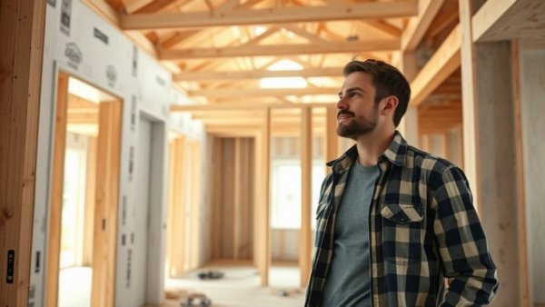 100 Day Dream Home construction site with man inspecting walls.