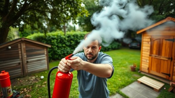 Testing a fireball extinguisher in a backyard for DIY home improvement ideas.