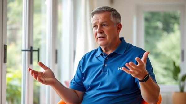 Middle-aged man explains DIY remodel indoors, highlighting affordable holiday projects in Tampa.