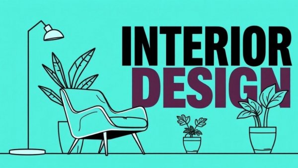 Modern interior design illustration with plants and chair for Feng Shui.