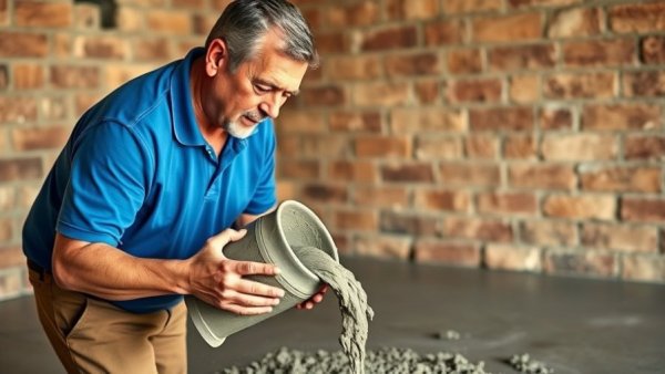 Man pouring cement on garage floor for homeowners.